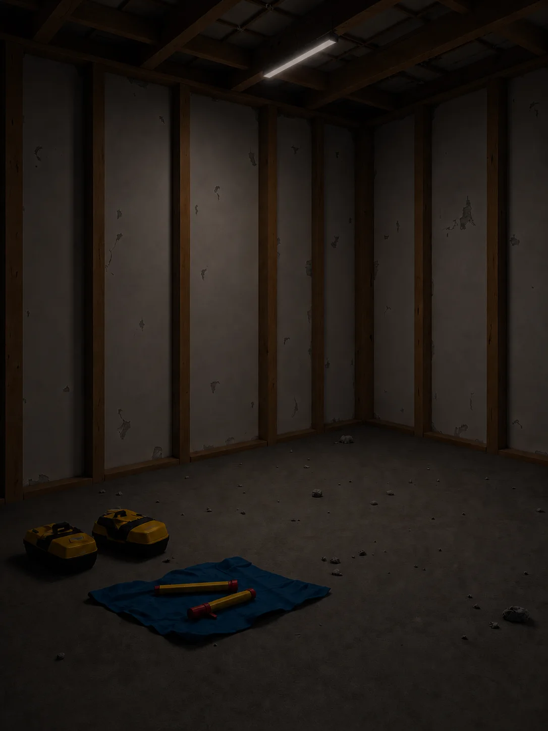 Construction workspace shown too dark to record clearly