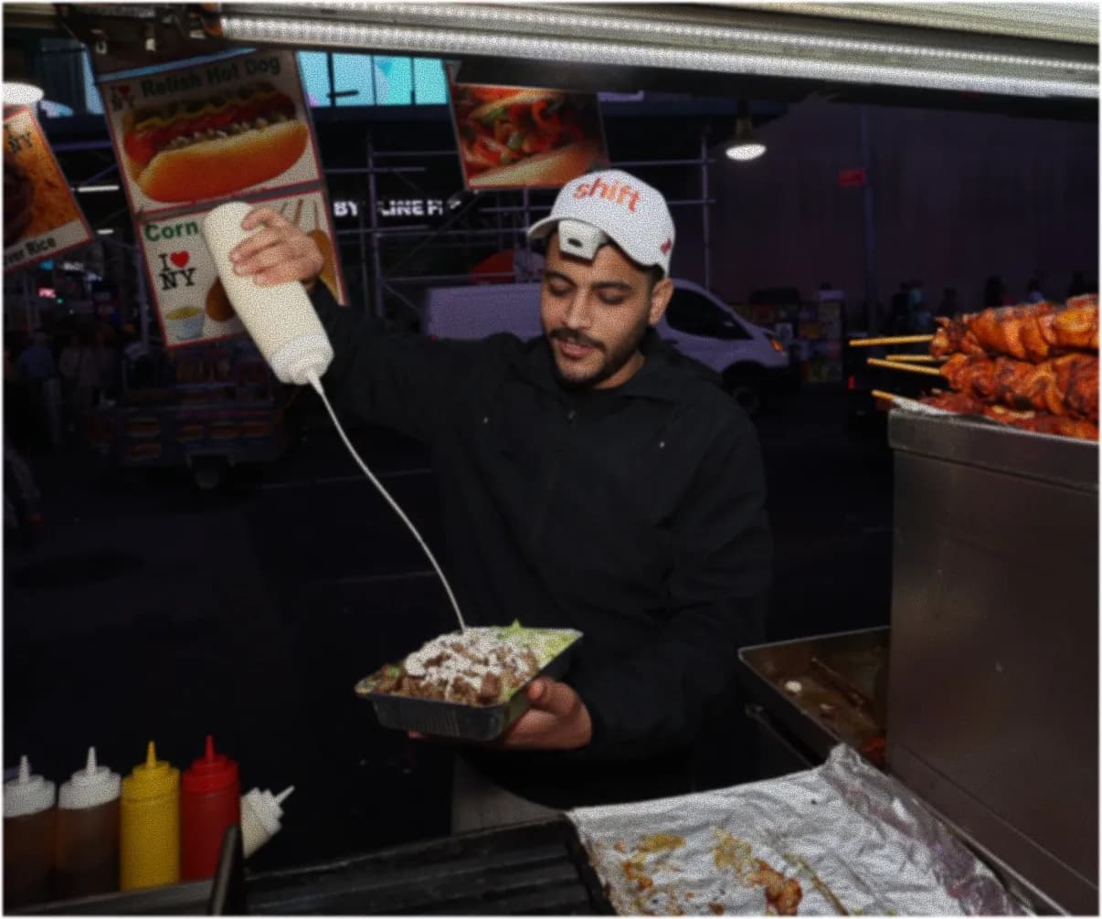 A Shift contributor recording hands-on food-service work